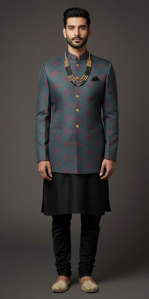 Sea Green Embroidered Prince Coat