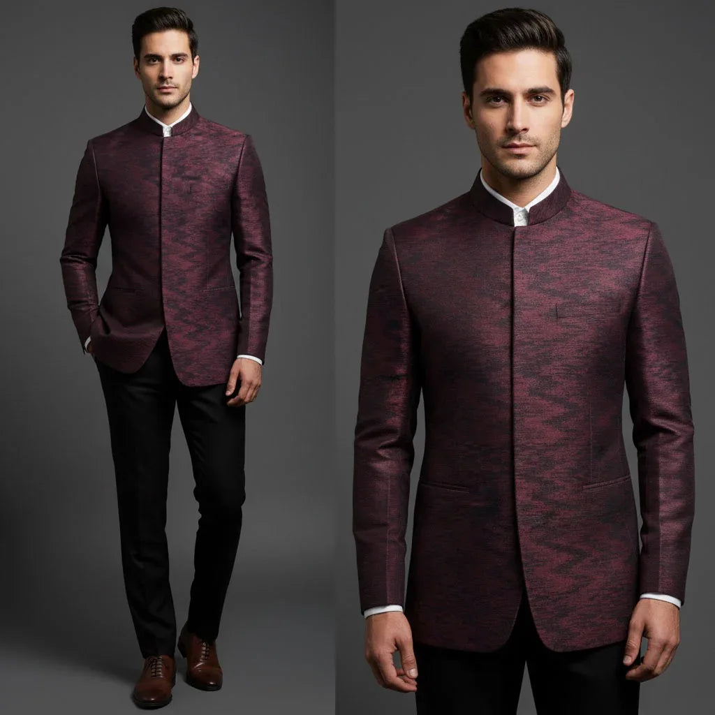 Maroon Embroidered Prince Coat - Gulf Italia