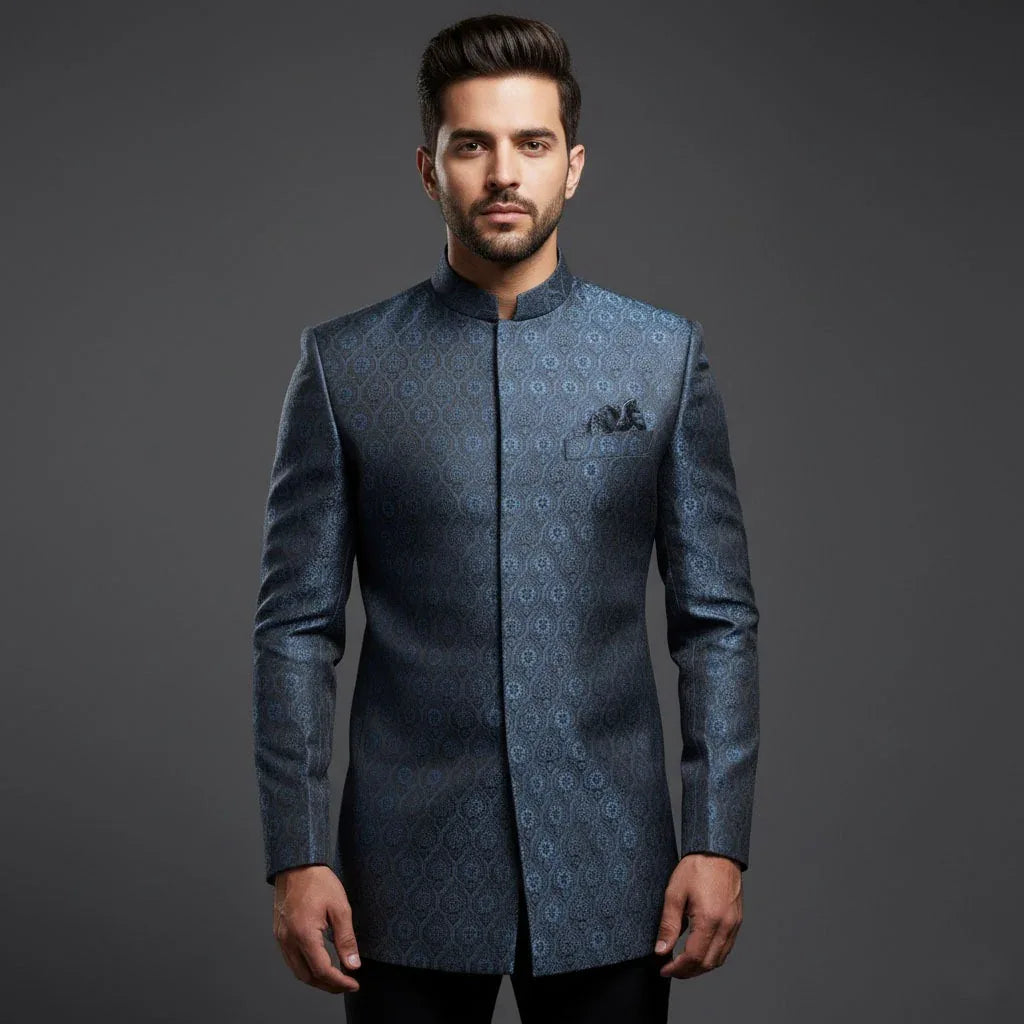 Blue Embroidered Prince Coat - Gulf Italia