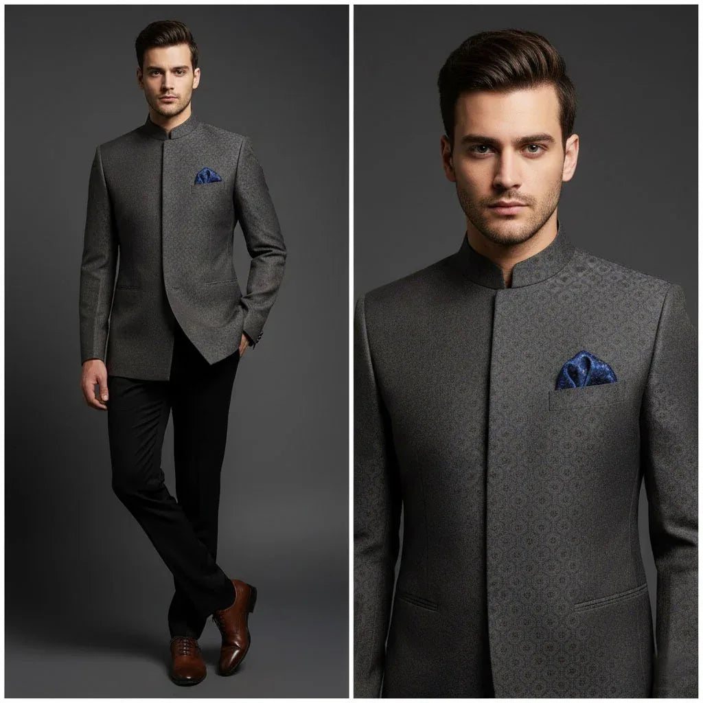 Grey Embroidered Prince Coat - Gulf Italia