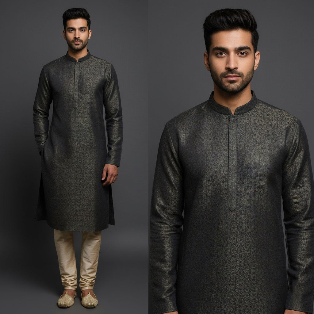 Elegant Black Jamawar Sherwani
