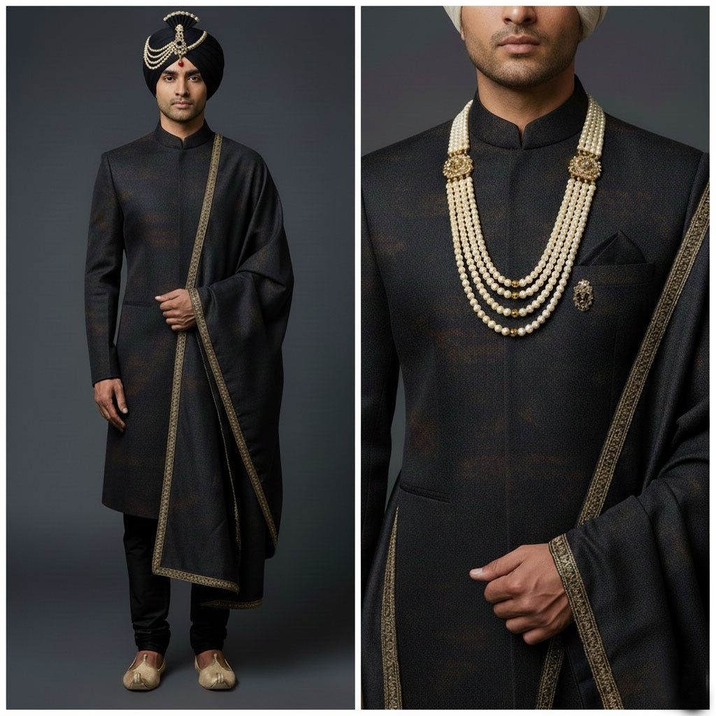 Black Royal Sherwani (Jamawar Collection)