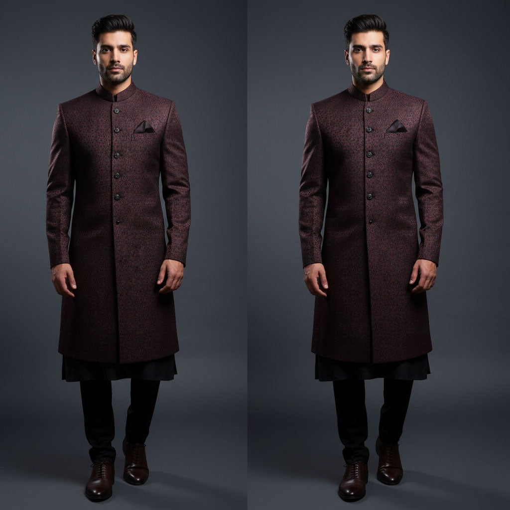 Dark Maroon Royal Sherwani – Premium Jamawar