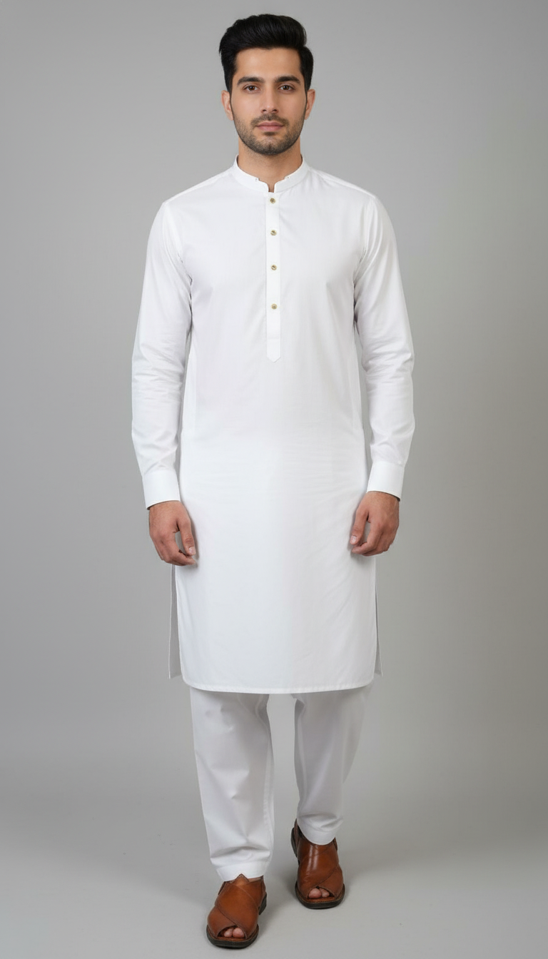 Stitched Shalwar Kameez Platinium Gold (White)