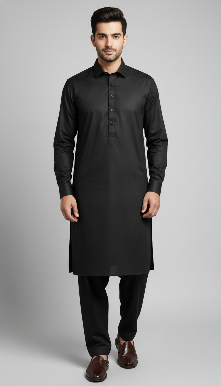 Stitched Shalwar Kameez Platinium Gold (Black)