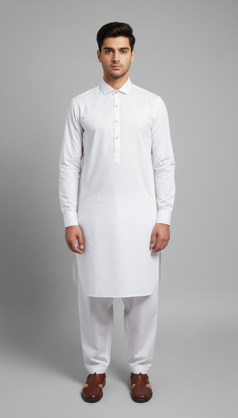 Stitched Shalwar Kameez Royal Gold (White)