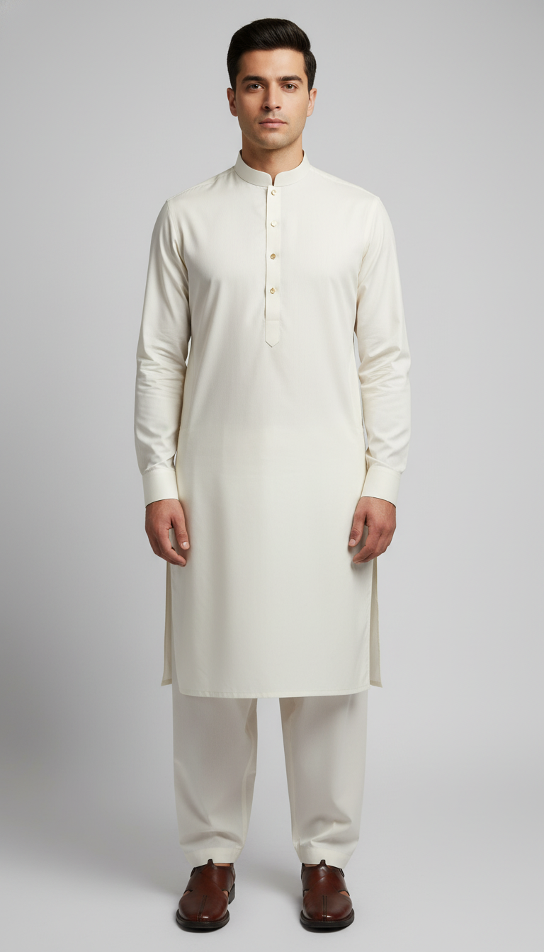 Stitched Shalwar Kameez Royal Gold (Off White)