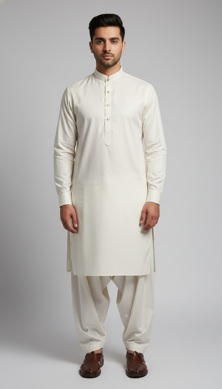 Stitched Shalwar Kameez Royal Gold (Cream)