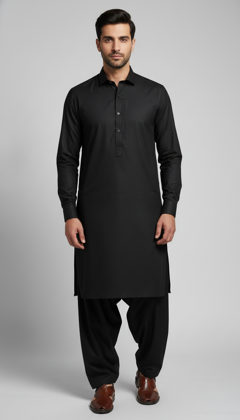 Stitched Shalwar Kameez Germany Swiss (Black)