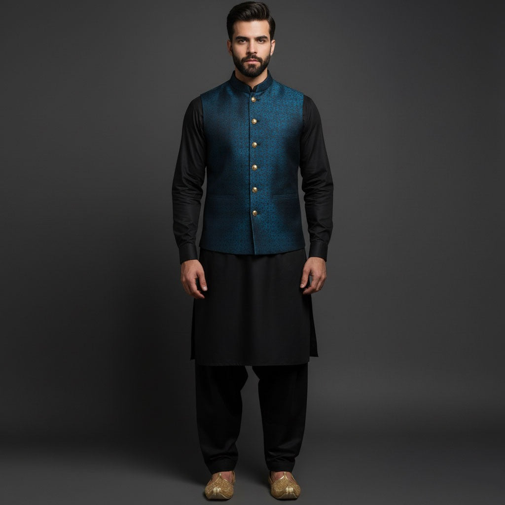 Blue Embroidered Waistcoat